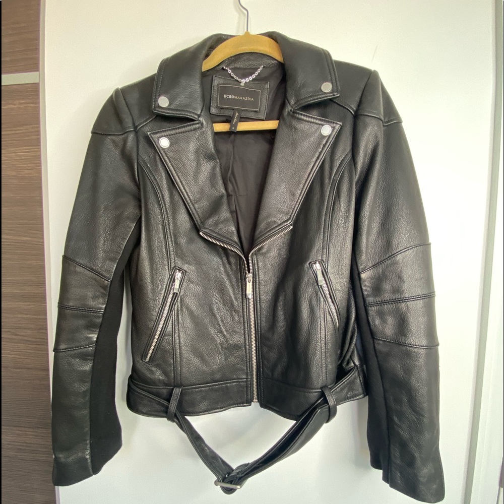 BCBG black leather jacket, perfect conditions size small